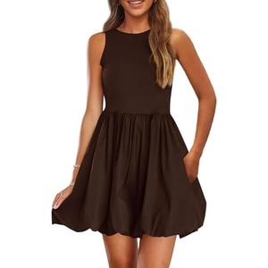 PRETTYGARDEN Summer Dresses for Women 2026 Casual Mini Short Cocktail Dress Sleeveless Tank Crew Neck Bubble Sundress Pockets, Size XXL