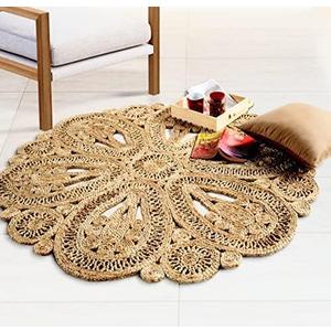 GRUHUM Handwoven 3ft Jute Area Rug Natural Fiber Round Handmade Boho Charm Farmhouse Rustic Vintage Soft Braided Rugs for Indoor EcoFriendly Kitchen Bedroom Living Room Hallways Enterways (3ft Circle)
