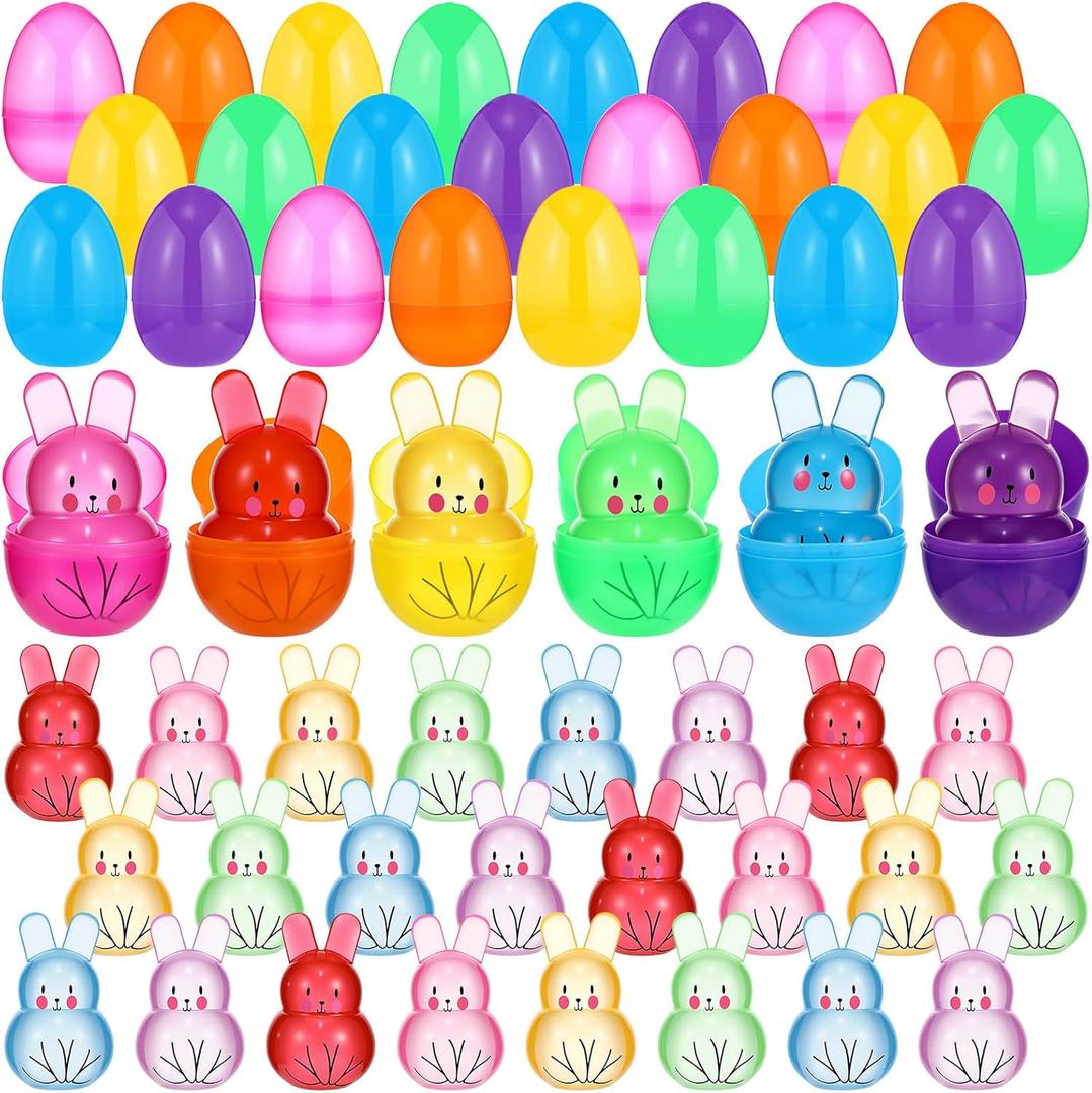 Shappy 24 Pcs Easter Bunny Stress Relief Balls 6 Color Slow Rising Maltose Filling Fidget Toys for Adults Small Therapy Fidget Relief Toys for Easter Basket Stuffers Gifts Party Favor