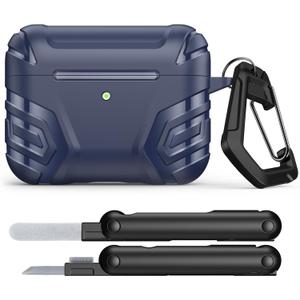 MoKo for AirPods Pro 3 Case (2025), Cool Armor Case Compatible with Apple AirPods Pro 3rd Generation, TPU Full Protective Shockproof Cover with Cleaner Kit & Keychain, Dark Blue