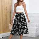 Womens Casual Midi Skirt Dresses with Pockets Pleated High Waist Floral Print Knee Length Skirt(White flo-Black,XL) (Black)