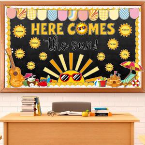 Summer Shine Bright Sun Bulletin Board Set Here Comes The Sun Paper Cutouts Classroom Decorations Tropical Beach Name Tags for Teacher Back to School Nursery Chalkboard Home Wall Door Decor Supplies