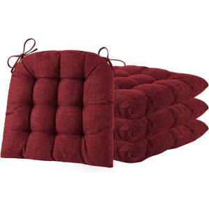 ELFJOY Tufted Chair Cushions for Dining Chairs Set of 4 Premium U-Shaped Chair Pads with Ties Comfortable Seat Cushion for Kitchen Office Dining Room (17"x 16"x 3" Burgundy)