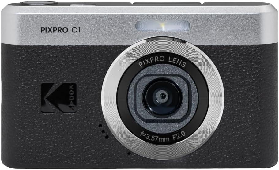 Kodak PIXPRO C1 Friendly Zoom Digital Camera - 13MP Compact Point and Shoot with 2.8 180 Tilt LCD Flip Screen, Retro Vintage Design with 4X Zoom and 1080P Full HD Video for Travel, Vlogging, Black