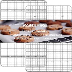 Rainspire Cooling Rack Stainless Steel, Heavy Duty Cooling Racks for Cooking and Baking, Oven Safe Wire Rack for Cooking, Baking Rack for Oven Cooking Fits Half Sheet Cookie Pan, 12" x 17", 2-Pack