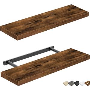 QEEIG Floating Shelves for Wall 23.6" Long - Wall Mounted Shelf Bathroom Kitchen Living Room Bedroom Farmhouse Home Decor Display Bookshelf Large 23.6 x 9.3 inch Set of 2, Rustic Brown (008-60BN)