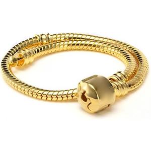 RUBYCA 10pcs 7.1" Gold Color Clasp European Snake Chain Charm Bracelet fit Charm Beads DIY