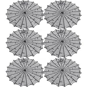 Sfcddtlg 6 Pcs Halloween Spider Web Placemats, 15" Heat Insulation Halloween Placemats Spider Web Table Mats, Hollow Out Spiderweb Coasters Placemat for Dining Table Party Decoration