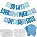 171 Pcs DIY Custom Banner Kit Make Your Own Customizable Sign for Birthday Wedding Party Decoration Include 20 Paper Pennant 148 Letters and Numbers 1 Rope 2 Threading Device(Blue Series)