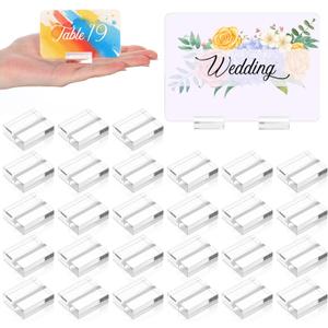 100 Pcs Acrylic Place Card Holders, 1.2 Inch Clear Table Number Holders Wedding Sign Holder Small Sign Display Stand with Card Slot for Table Wedding Photos Office Name Cards Menu Meeting