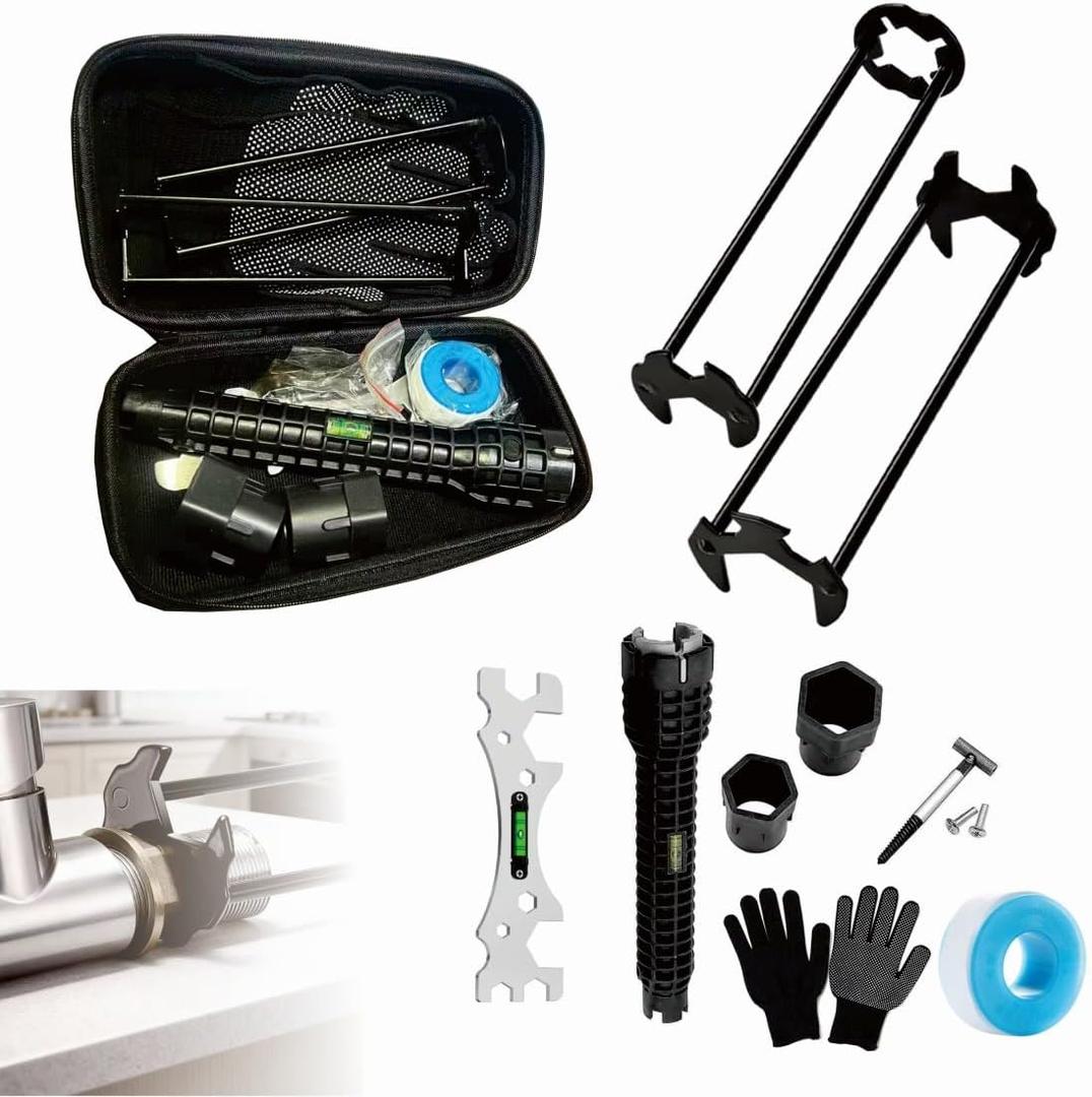 Basin Wrench,Multifunctional Sink Faucet Tool Universal Plumbing Tool for Tight Spaces, Fits Kitchen Sink, Shower Head, Tub Drain, Bathroom Repair, Hand Tool Set with Storage Bag