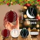 12PCS Velvet Christmas Ornaments - Christmas Balls Ornaments - 80mm Glitter Christmas Tree Decoration with a Delicate Gift Box for Christmas, Parties, Decorations(Burgundy Beige Green Brown) (Mixed Color)