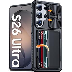 Vizvera for Samsung Galaxy S26 Ultra Case Wallet RFID [Cards Holder][Camera Cover][Edge Raised] Full Body Rugged Shockproof Silicone Phone Case for Galaxy S26 Ultra 6.9" 2026,Black