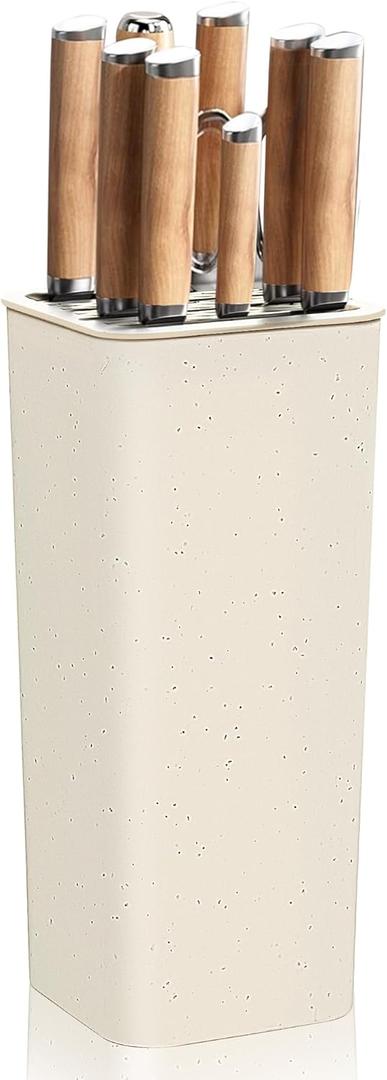 NEWE Knife Block Holder without Knives, Universal Kitchen Storage Stand with Wavy Slots to Protect Blades, Small Space-Saving Knife Organizer for Countertop, Detachable for Easy Cleaning