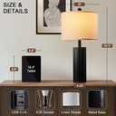 24.5" Black Lamps Set of 2, Modern Table Lamps for Living Room with USB C+A Ports, Creative Stripe Touch Lamps for Nightstand, 2 Bulbs Included