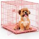 MidWest Homes for Pets 24-Inch Pink Fashion iCrate Single Door Folding Dog Crate, Enhanced Security, Includes Leak-Proof Pan, Divider Panel, Handle, Rubber Feet (24L x 18W x 19H Inches)