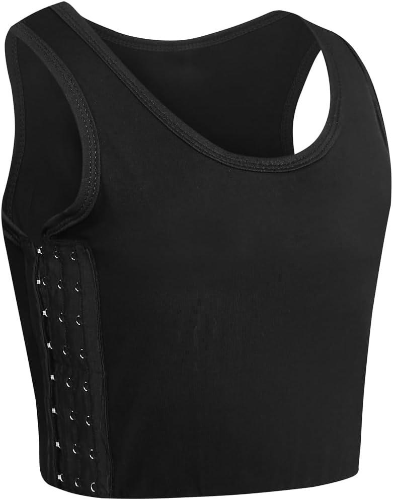 XUJI Transgender FTM Breathable Cotton Elastic Band Colors Chest Binder Tank Top (M-6XL) (Large, Black)