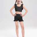 Girls Training Bra Cute Ruffle Sports Bra for Kids Scoop Neckline Fitness Yoga Bra Strap Crop Top (11-12 Years, Black)