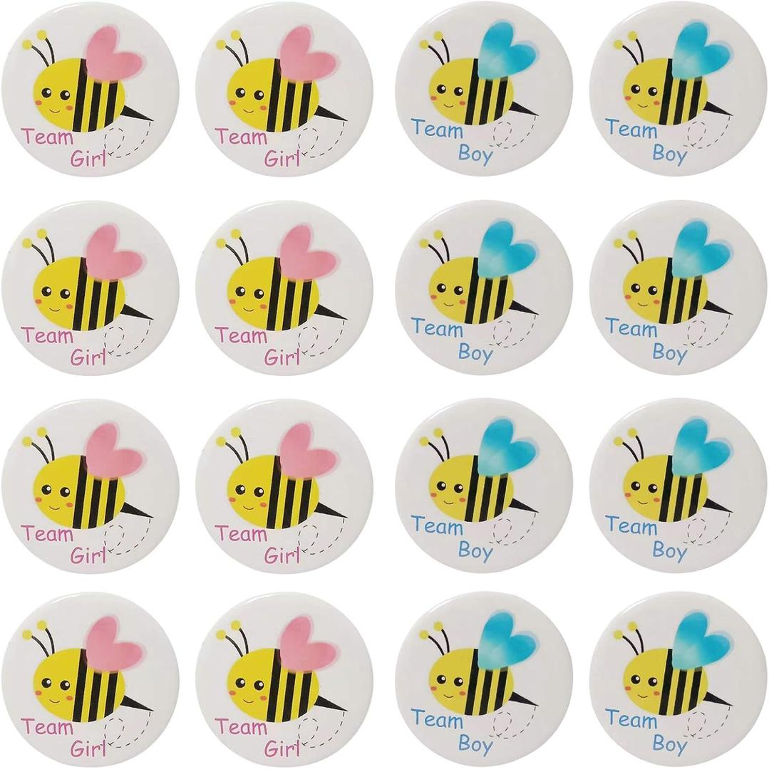 Mirabuy 40 Pack Bee Gender Reveal Button Pins, Team Boy Girl Button Pins for Gender Reveal Party Games Baby Shower Party Ideas