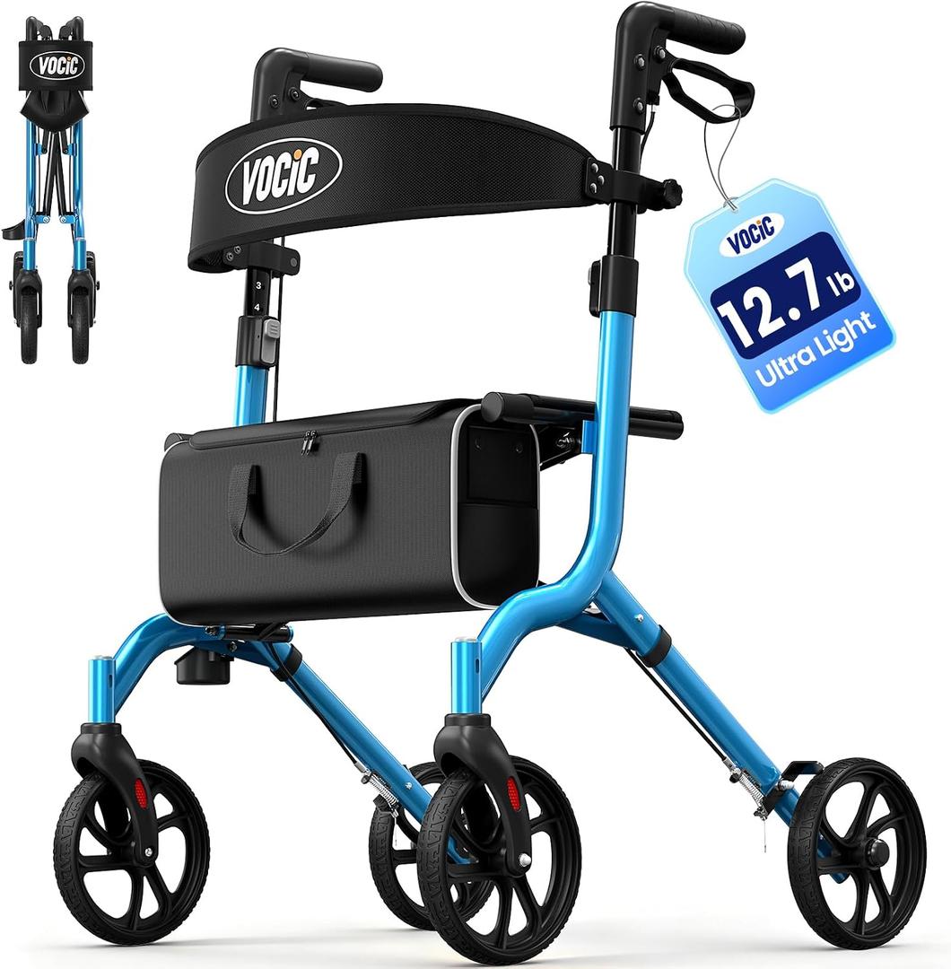 VOCIC Z27 Ultralight 12.7 lbs Rollator Walker with Seat for Seniors