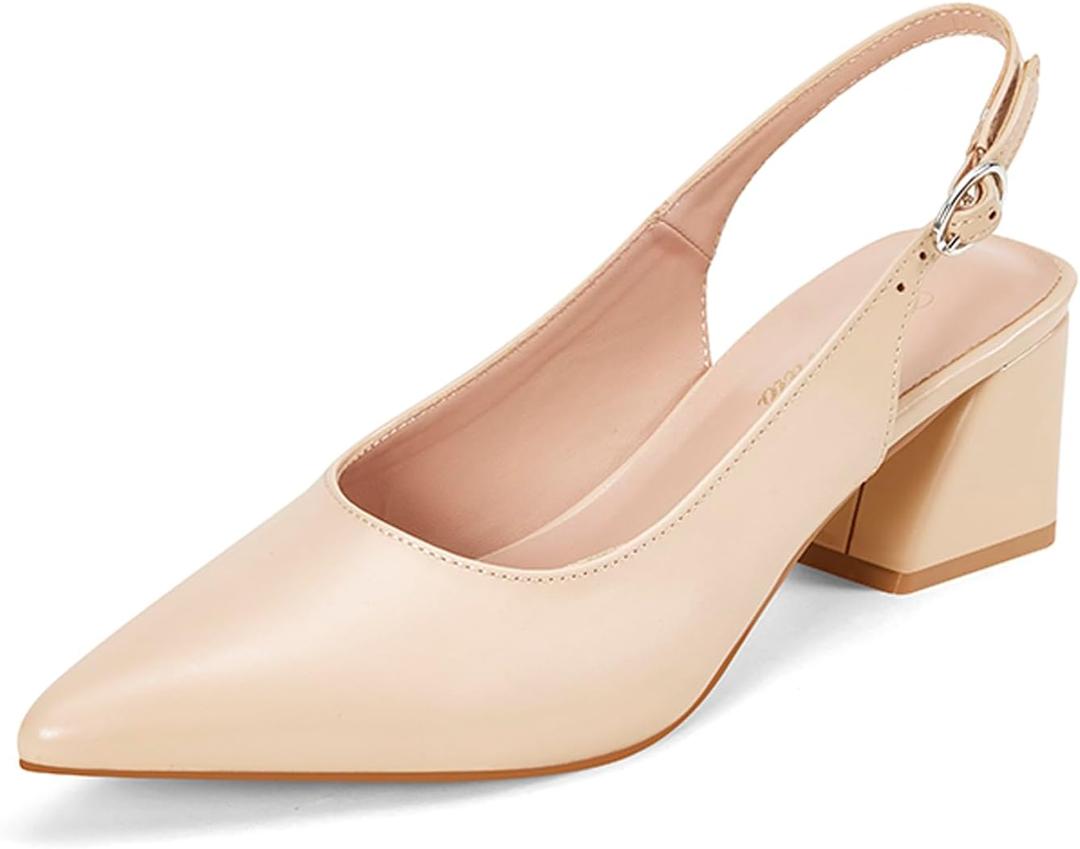 GENSHUO Women's Slingback Closed Toe Block Chunky Low Heel Pumps - 2.36 Inches Office Wedding Party Dress Shoes, Size: 8.5