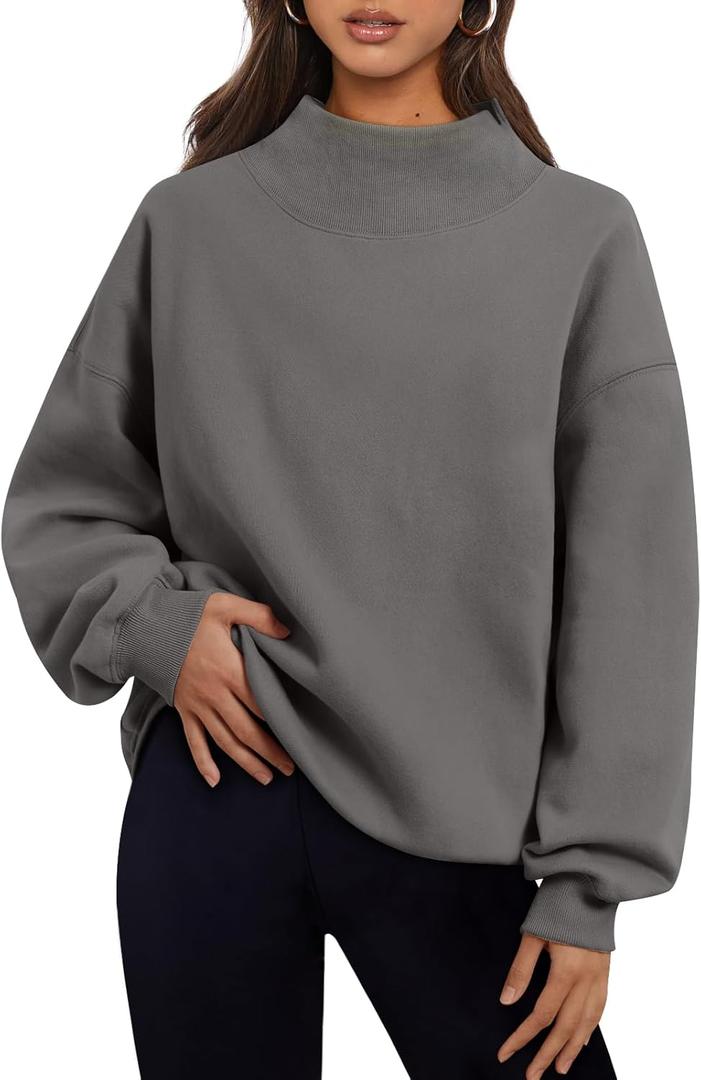 Trendy Queen Womens Oversized Sweatshirts Turtleneck Pullover Long Sleeve Hoodies Tops Fall Fashion Outfits 2025 Clothes (Medium, Darkgrey)