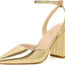 RIBONGZ Block Heels for Women Closed Pointed Toe Heeled Slingback Chunky High Heel Ankle Strap Pumps Patent Leather Comfort Dressy Shoes for Work Party Prom Wedding Bridal Dress Size 12