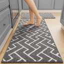 hicorfe Kitchen Rugs and Mats Sets,Non-Slip 2 Pieces Absorbent 100% Polypropylene Rug,Comfort Kitchen Runner Mat,Washable for Kitchen,Sink,Laundry(20" x 31.5" Plus 20" x 48",Grey)