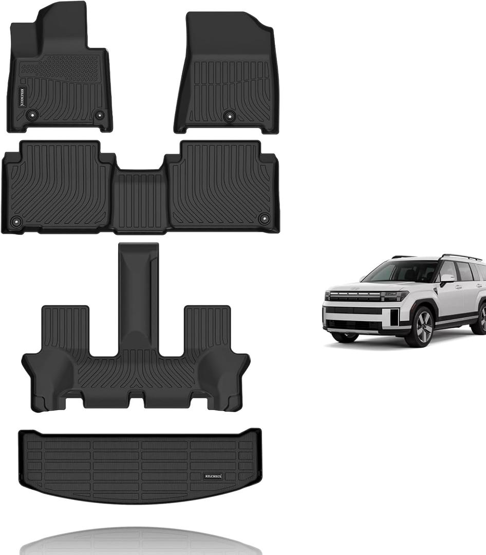 KELCSEECS All Weather Floor Mats & Cargo Liner for 2025 2024 Hyundai Santa Fe Hybrid Car Mats Trunk Liner Floor Liners Trunk Mat 2025 Santa Fe Hybrid Floor Mats Cargo Mat Black (2025-2024 Hybrid Floor Mats&Cargo Liner, Santa Fe Hybrid/Plug-in Hybrid)