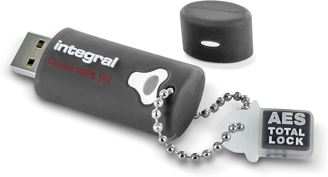 Integral 8GB Crypto-197 256-Bit Hardware Encrypted 3.0 USB Secure Flash Memory Drive - Certified to FIPS 197, Brute-Force Password Attack Protection & Rugged Double-Layer Waterproof Design