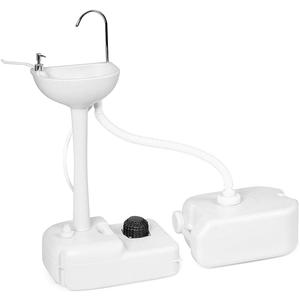 Portable Wash Sink Camping Hand Wash Station Basin Stand With 2 Bottom Wheels Towel Rack 4.5 Gal Fresh Water Tank 0.8 Gal Liquid Soap Dispenser 6.5 Gal Sewage Tank Capacity 4 Holes For Ground Stake