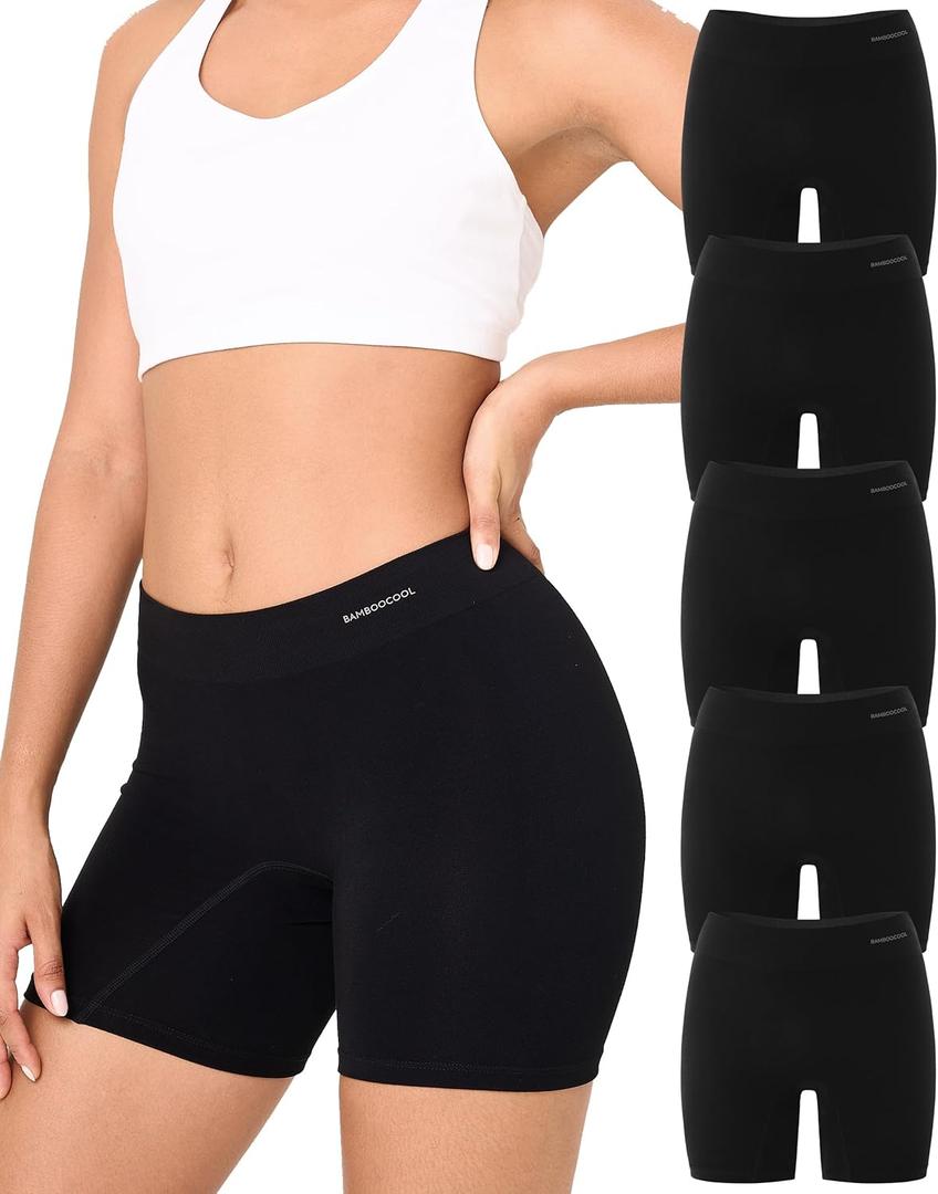 BAMBOO COOL Womens Boyshort Panties Seamless Underwear Stretchy Boxer Briefs For Ladies 5 Pack, XL