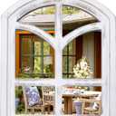Rustic Wood Mirror - Arched Windowpane, Farmhouse Style with Whitewashed Frame, Perfect for Entryway or Bedroom