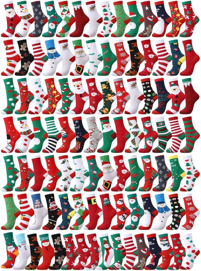 100 Pairs Christmas Socks Bulk Crew Socks for Women Halloween Holiday Gift (Small)