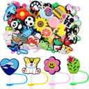 Random Different 50PCS 0.4in Straw Covers Cap Dust Proof Cute Reusable Drinking Straw Toppers PVC for 9-10mm Tumbler Cup Straws Accessories