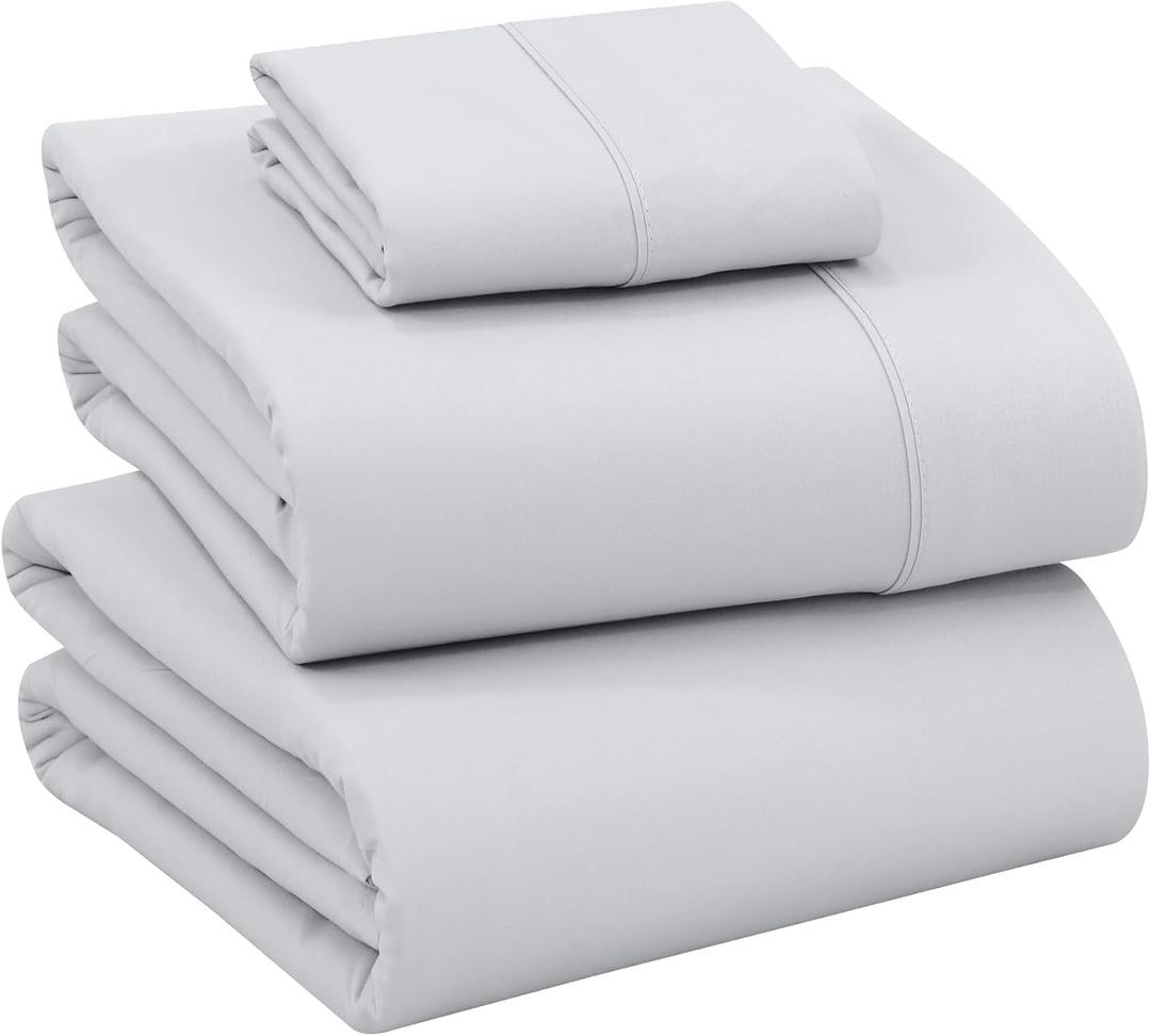 RUVANTI 100% Cotton Sheets  Twin Size Percale Bedding, Cooling & Breathable, Durable with a Crisp, Soft & Comfortable Feel, 16" Deep Pocket, 3-Piece Set, Quiet Gray