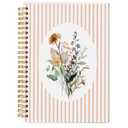 Welshower Floral Spiral Notebook Journal, Pastel Orange Striped Flower Plant Notebook, Rustic Cottagecore Vintage Botanical Journal, Aesthetic Office Supplies, 5.5x8.3 Inch