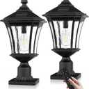 Lovus Solar Post Lights with Pier Mount Base, 19'' H Aluminum Solar Lamp Post Light, 2700K/4000K/6000K Dusk to Dawn Pole Lights Outdoor for Pathway Pillar Yard Patio, Remote Control, Black-2PACK