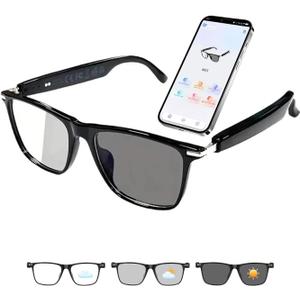 AI Smart Glasses with Chat GPT, Support 160+ Languages, Real-Time Translation via APP, Bluetooth Glasses for Men Women, Photochromic Lenses, Translation Glasses for Travel Meeting Trade (M01-AI-Black)