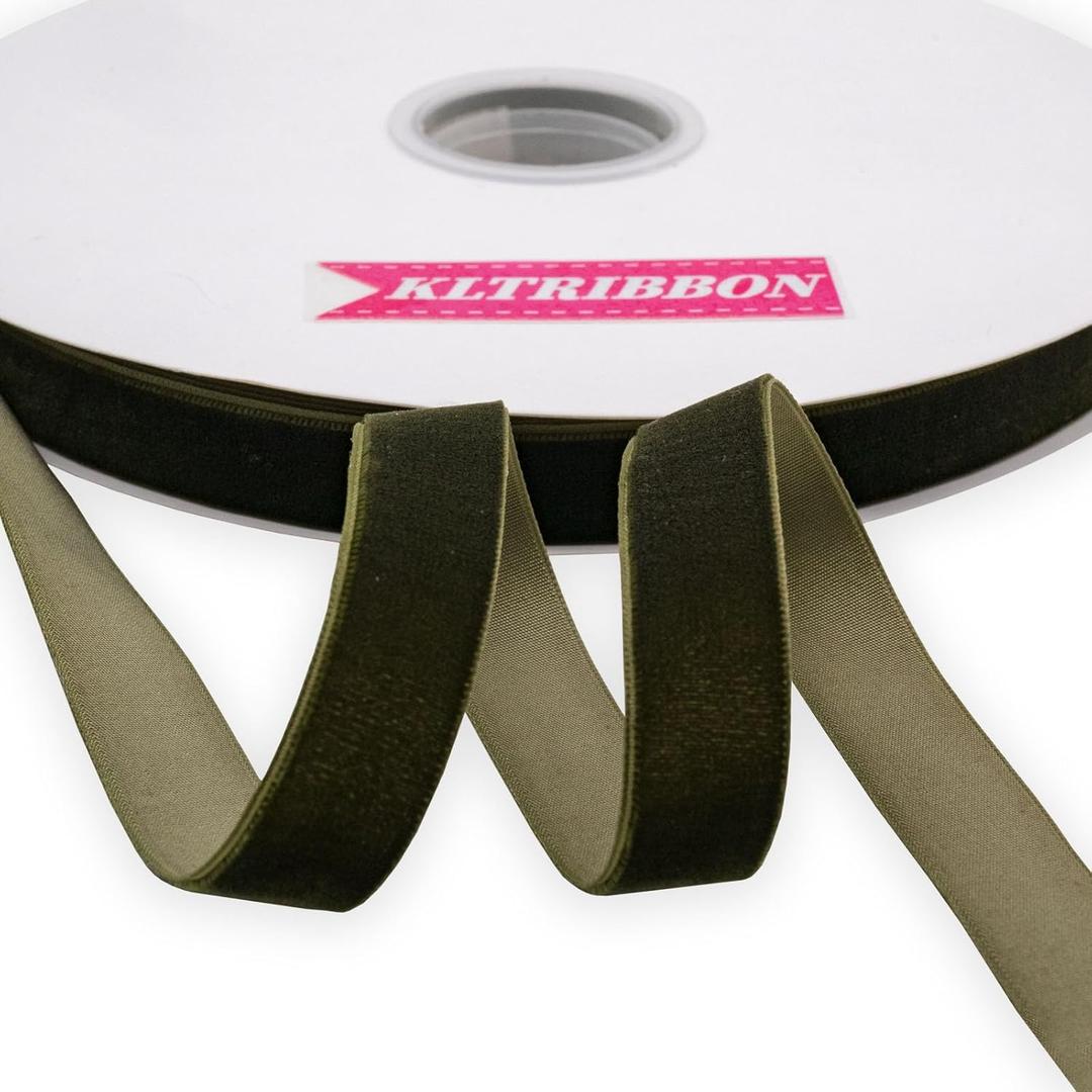 Nylon Velvet Ribbon Single Faced,5/8 Inch X 25Yards Spool (Moss Green)