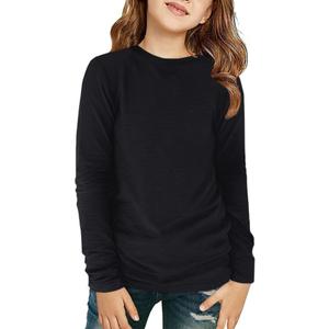 ZDC Girls Long Sleeve T Shirts Kids Crewneck Fall Winter Tops Basic Tees 5-14 Years (Black)