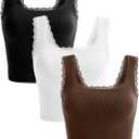 OLCHEE Womens 3 Pack Crop Tank Tops Basic Seamless Ribbed Sleeveless Square Neck Workout Top Summer Exercise Yoga Gym Shirts