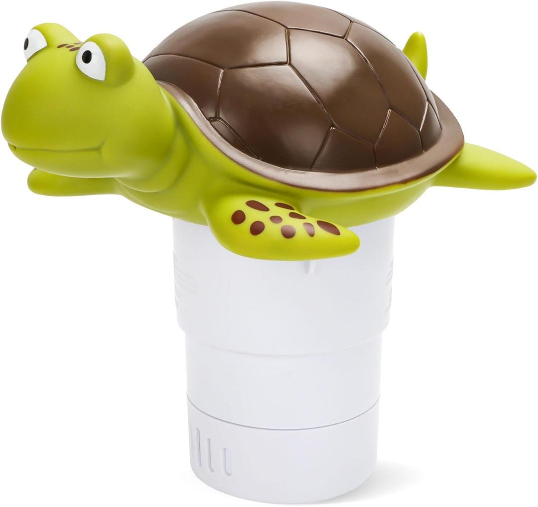 Pool Chlorine Floater, Large Capacity Floating Chlorine Dispenser Fits Up to 5 Pc 3-Inch Chemical Tablets, Heavy-Duty Plastic-Anti-Aging,Top Vacuum Design- Prevent sinkin (Turtle)