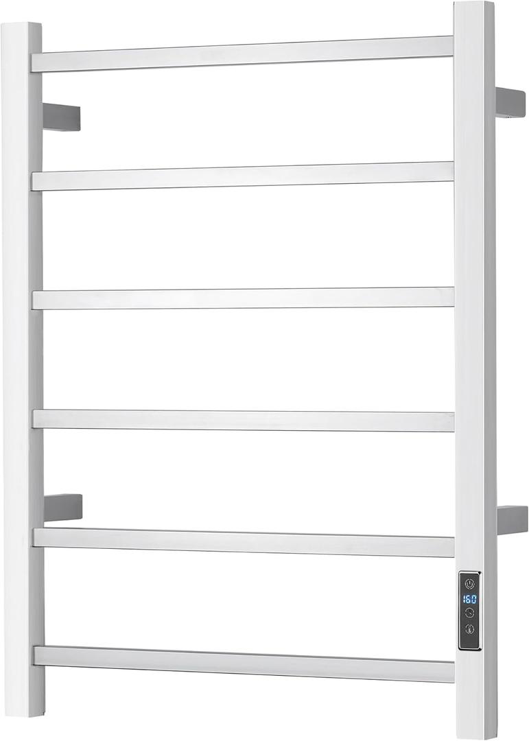 Electric Heated Towel Warmer - Wall Mounted Bathroom Towel Rack, Plug-in Design & Stainless Steel Brushed with Timer & Temperature Control 6 Bar