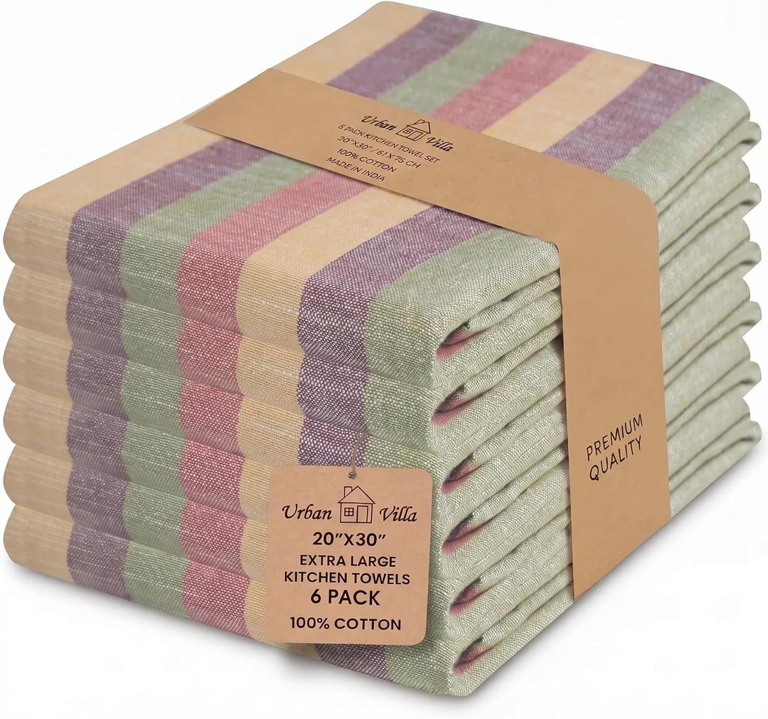 Urban Villa Kitchen Towels Harvest Stripes Dish Towels Set of 6 20" X30 100% Cotton Highly Absorbent Quick Drying Dish Cloths & Dish Towels Thanksgiving Fall Tea Towels with Hanging Loop Towels