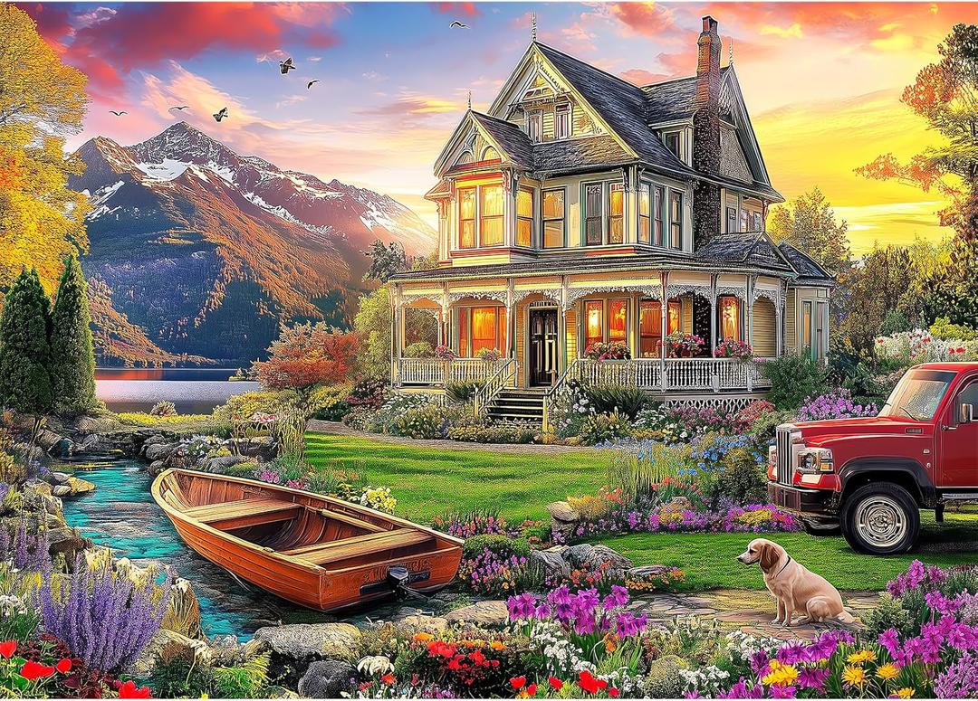 1000 Piece Puzzles for Adults, Autumn Landscape Jigsaw Puzzle, Villa and Dog Jigsaw Puzzles 1000 Pieces, Challenging Game Home Decor Birthday Party Gift Toy for Adults Kids Seniors, 2820 in