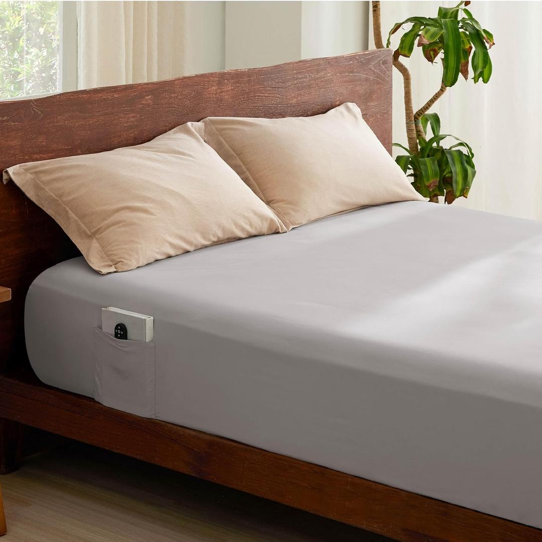 Bedsure 100% Cotton Fitted Sheet Full Size - Cotton Percale Bed Sheet, Crisp Soft & Breathable, Prewashed Process Design, Single-Side Storage Pocket (Silver Grey, 54x75+16 Inches, 1 Piece)