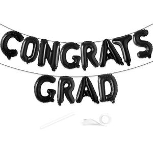 VHUWE Congrats Grad Banner Balloon, 16 Inch Black Congrats Grad Balloons for 2025 Graduation Party Decorations, Graduation Decorations Class of 2025, Congrats Grad Yard Sign 2025 Backdrop