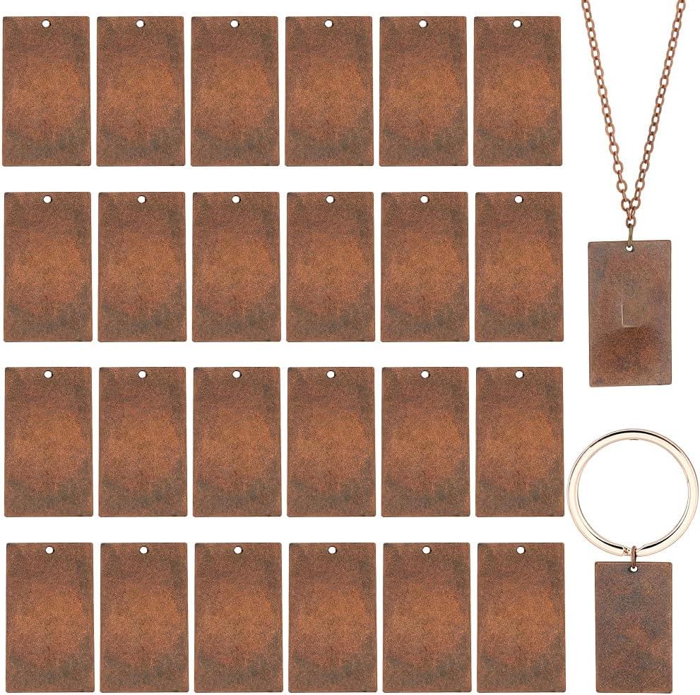 PH PandaHall 50 Pcs Brass Flat Rectangle Blank Stamping Tag Pendants Charms 32x18x0.5mm for Bracelet Necklace Jewelry DIY Craft Making Red Copper