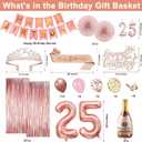 25th Birthday Decorations for Women, Rose Gold 25th Birthday Decorations for Her, 25 Sash and Crown, Banner, Fringe Curtains, Hanging Paper Fans, 25 Year Old Party Supplies Set